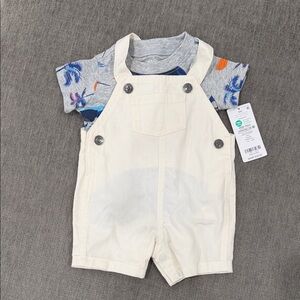 Carter's Cream Overalls with Blue and Orange Tee